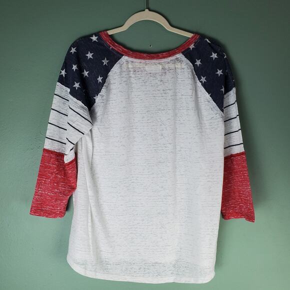 Maurices Womens White Burnout Star Blue Stripes Baseball Tshirt Top USA Size XXL - Picture 2 of 5